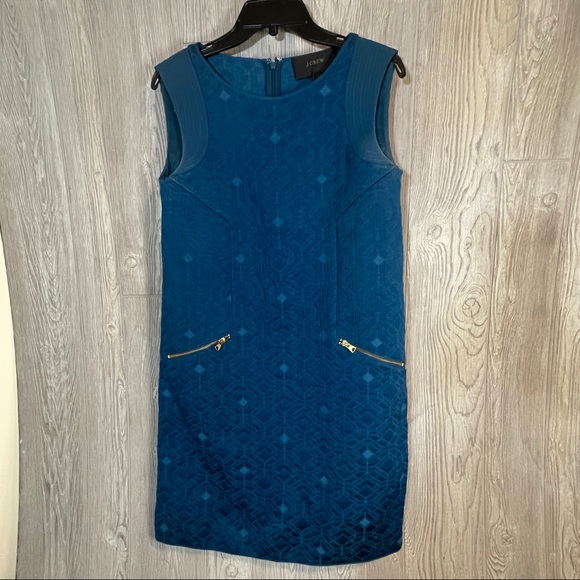 J CREW Sz S Peacock Blue JACQUARD Zip-Pocket Shift Dress Style B9431 Size Small - Picture 1 of 5